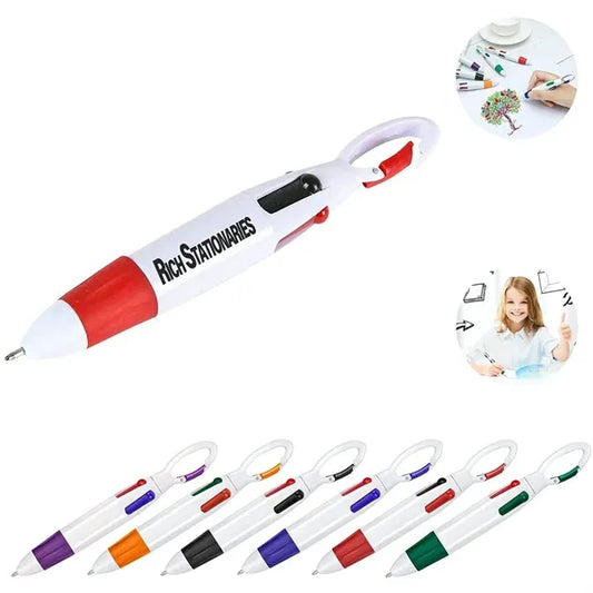 4 Color Ballpoint Pen With Carabiner Clip