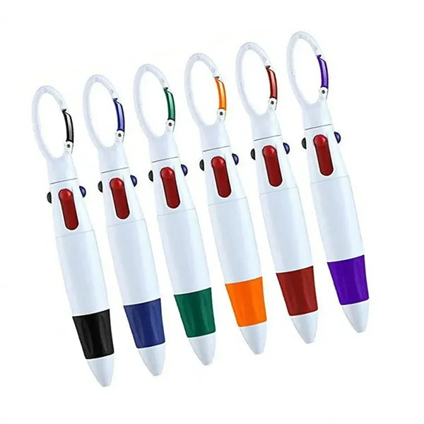 4 Color Ballpoint Pen With Carabiner Clip