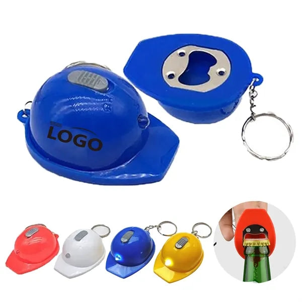 LED Safety Helmet Keychain with Bottle Opener