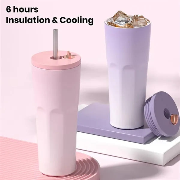 24-oz Leakproof Insulated Stainless Steel Tumbler with Straw