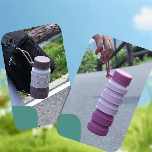 16oz Portable Collapsible Leakproof Silicone Water Bottle
