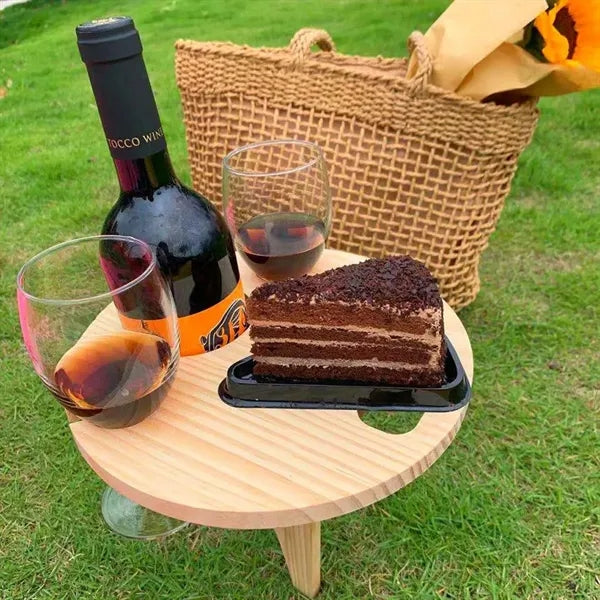 Portable Compact Foldable Wooden Outdoor Wine Table