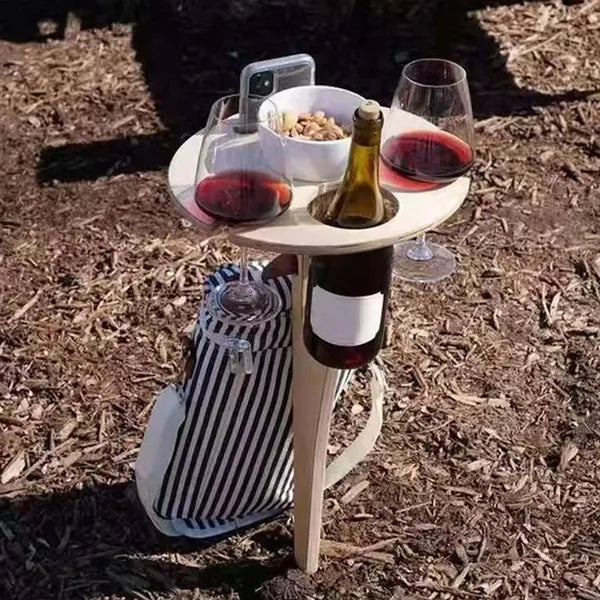 Portable Compact Foldable Wooden Outdoor Wine Table
