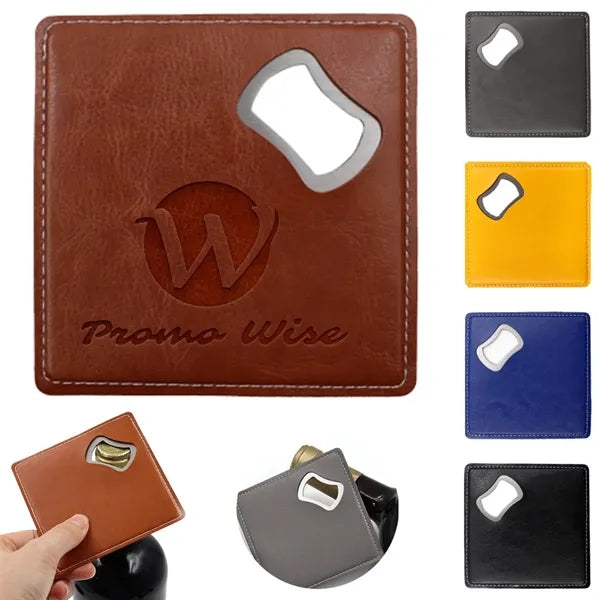 PU Leather-Wrapped Stainless Steel Can Opener Coaster