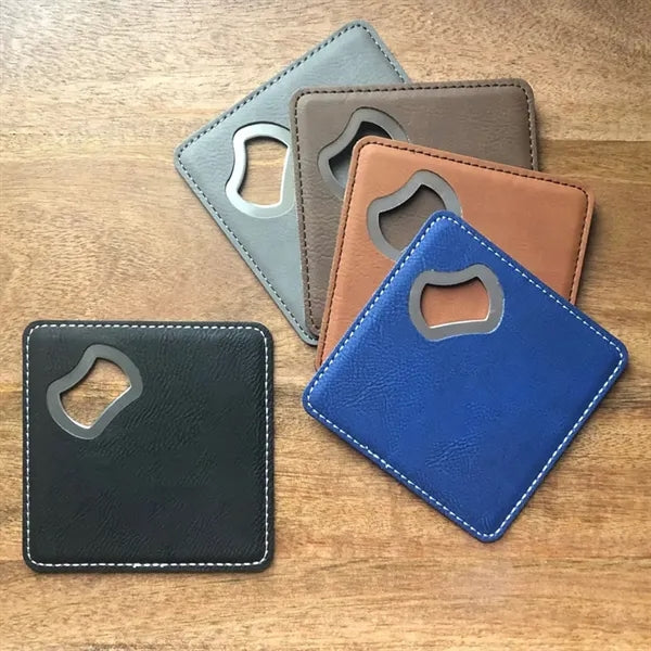 PU Leather-Wrapped Stainless Steel Can Opener Coaster