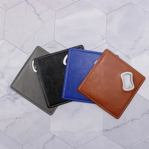 PU Leather-Wrapped Stainless Steel Can Opener Coaster