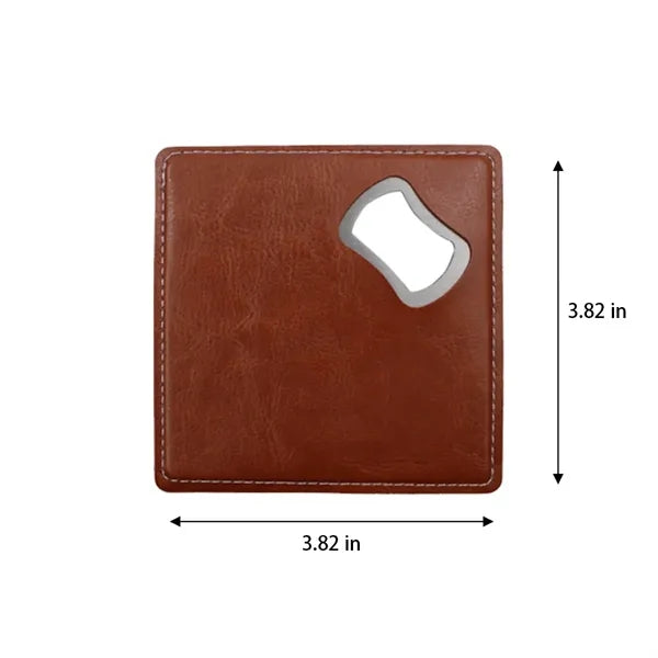 PU Leather-Wrapped Stainless Steel Can Opener Coaster
