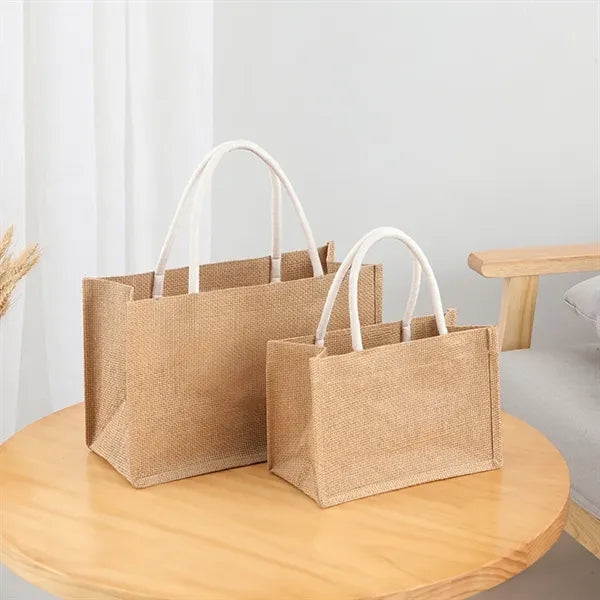 Eco Friendly Jute Burlap Tote Bag With Cotton Handles