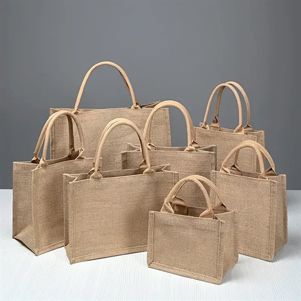 Eco Friendly Jute Burlap Tote Bag With Cotton Handles