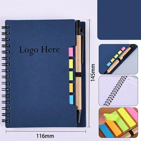 Kraft Paper Spiral Notebook with Pen & Sticky Notes