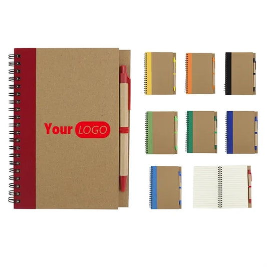 Spiral Kraft Hard Cover Notebook Journal W/Ballpoint Pen