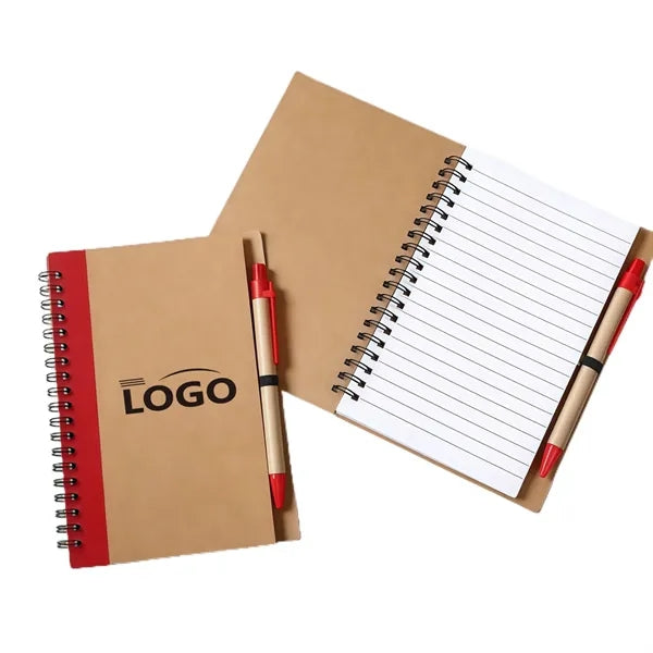 Spiral Kraft Hard Cover Notebook Journal W/Ballpoint Pen