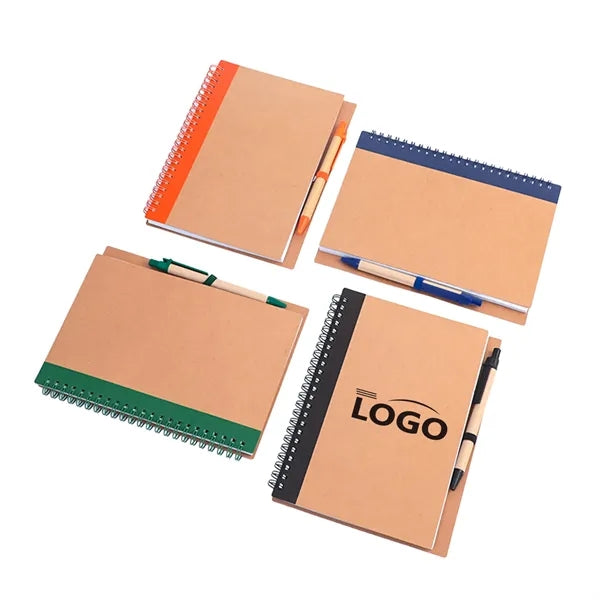 Spiral Kraft Hard Cover Notebook Journal W/Ballpoint Pen