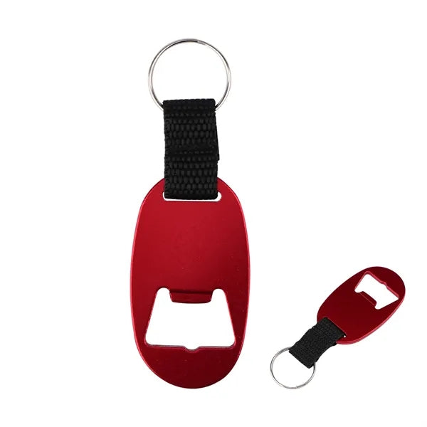 Metal Oval Bottle Opener Keychain W/ Braided Strap