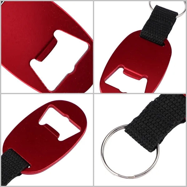 Metal Oval Bottle Opener Keychain W/ Braided Strap