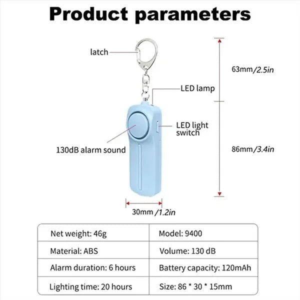 130dB Personal Safety Alarm with LED Light