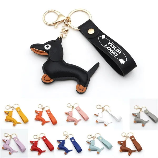 Cute Leather Dachshund Keychain with Strap