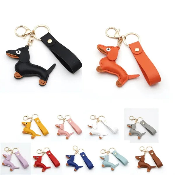 Cute Leather Dachshund Keychain with Strap