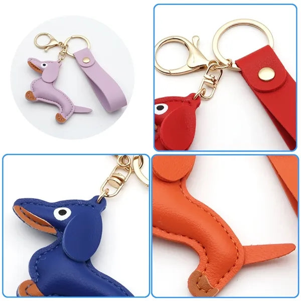 Cute Leather Dachshund Keychain with Strap