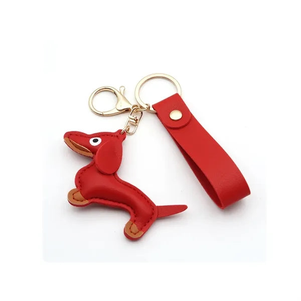 Cute Leather Dachshund Keychain with Strap