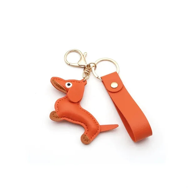 Cute Leather Dachshund Keychain with Strap