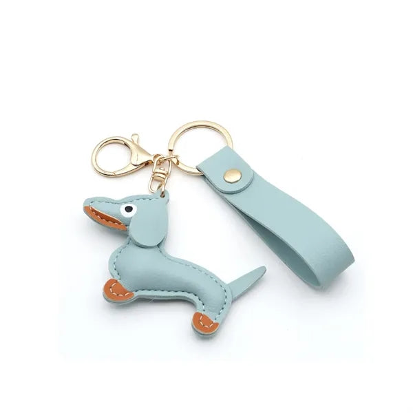 Cute Leather Dachshund Keychain with Strap
