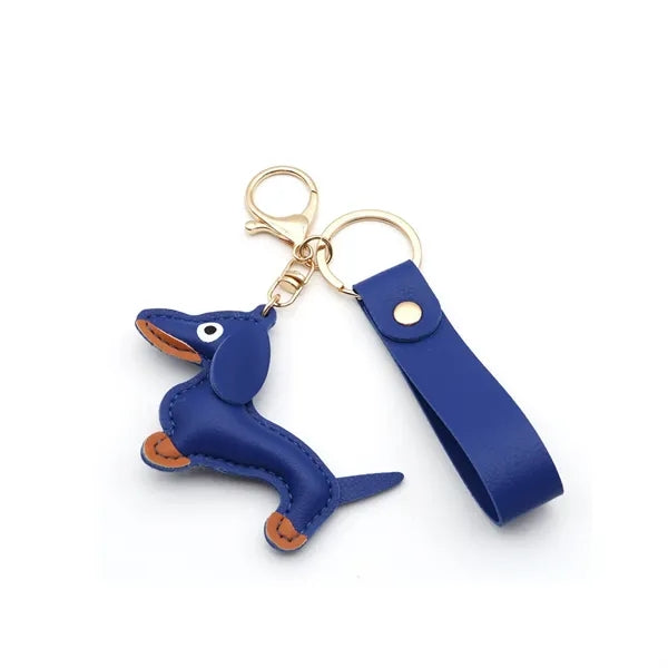 Cute Leather Dachshund Keychain with Strap