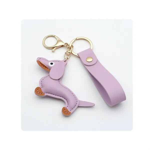 Cute Leather Dachshund Keychain with Strap
