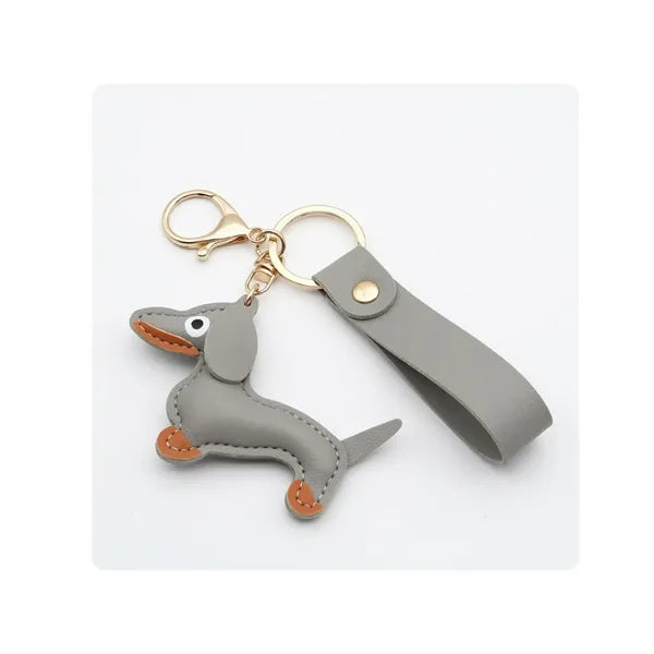 Cute Leather Dachshund Keychain with Strap