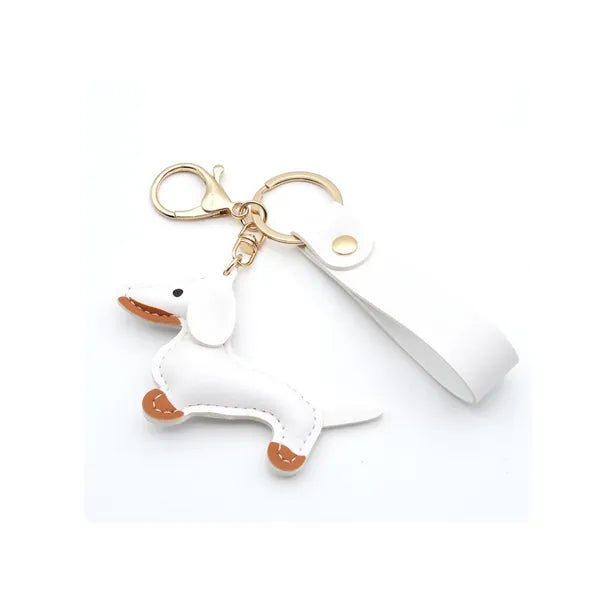 Cute Leather Dachshund Keychain with Strap
