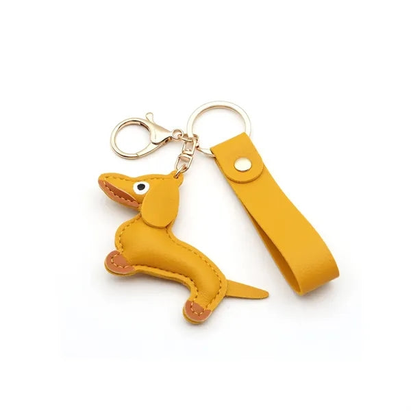 Cute Leather Dachshund Keychain with Strap