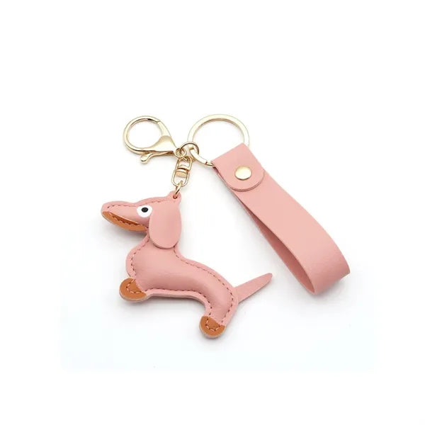 Cute Leather Dachshund Keychain with Strap