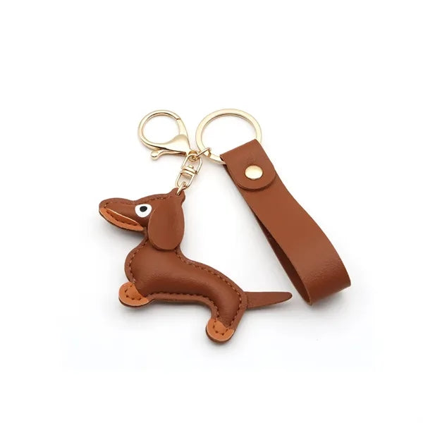Cute Leather Dachshund Keychain with Strap