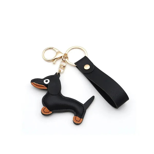 Cute Leather Dachshund Keychain with Strap