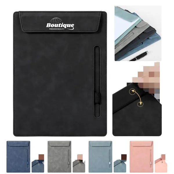 Logo A4 Magnetic PU Leather Padfolio With Pen Holder