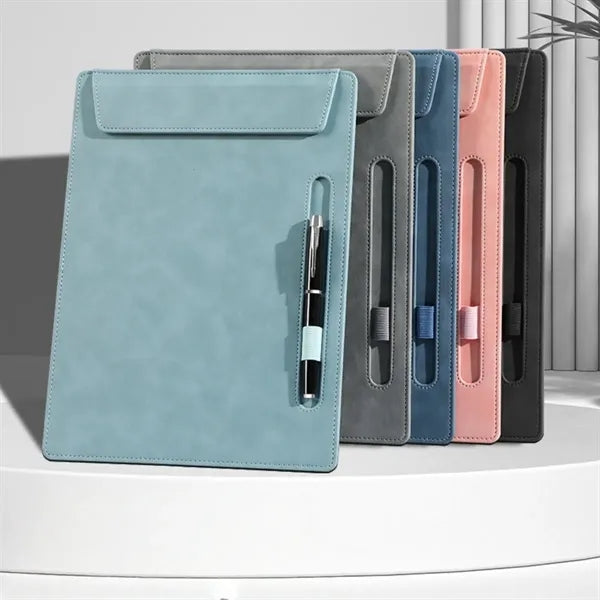 Logo A4 Magnetic PU Leather Padfolio With Pen Holder