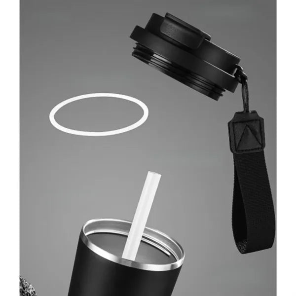 Insulated Coffee Travel Cup With Straw And Strap