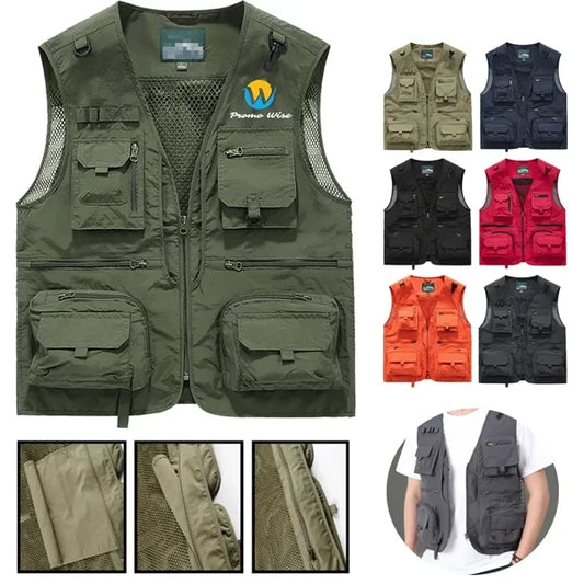 Quick-Dry Zippered Pockets Ventilated Sleeveless Cargo Vest