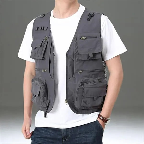 Quick-Dry Zippered Pockets Ventilated Sleeveless Cargo Vest