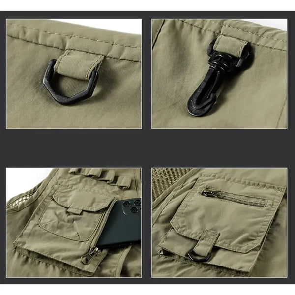 Quick-Dry Zippered Pockets Ventilated Sleeveless Cargo Vest