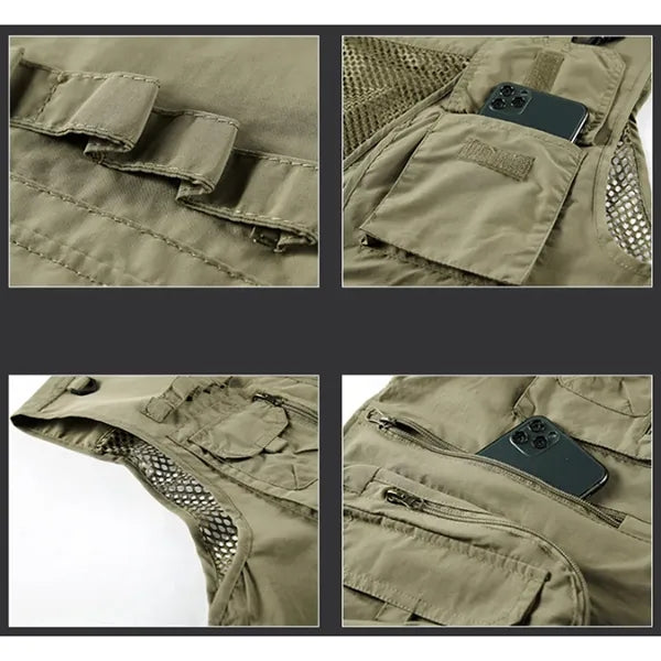 Quick-Dry Zippered Pockets Ventilated Sleeveless Cargo Vest