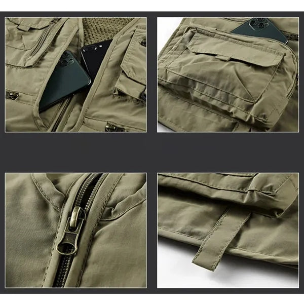 Quick-Dry Zippered Pockets Ventilated Sleeveless Cargo Vest