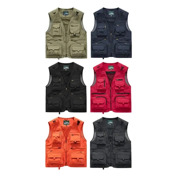 Quick-Dry Zippered Pockets Ventilated Sleeveless Cargo Vest