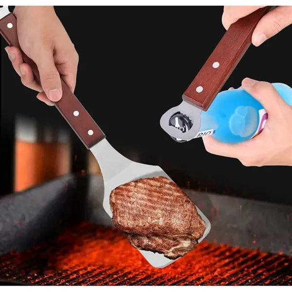 Heat-Resistant Wood Handle Grill Spatula with Bottle Opener