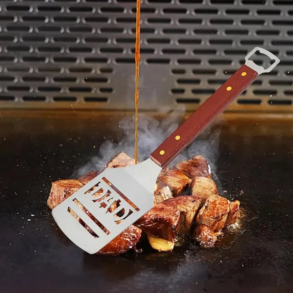 Heat-Resistant Wood Handle Grill Spatula with Bottle Opener