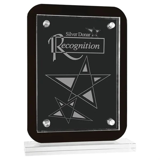 7 1/2" x 10" Black Floating Glass Standup Plaque