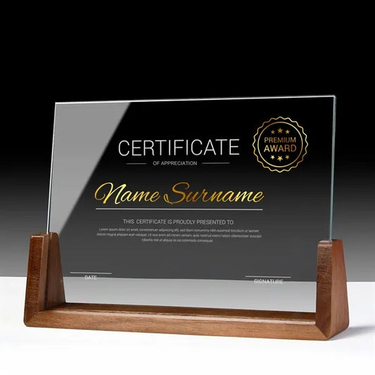 Mirror Award Plaque With Wood Base