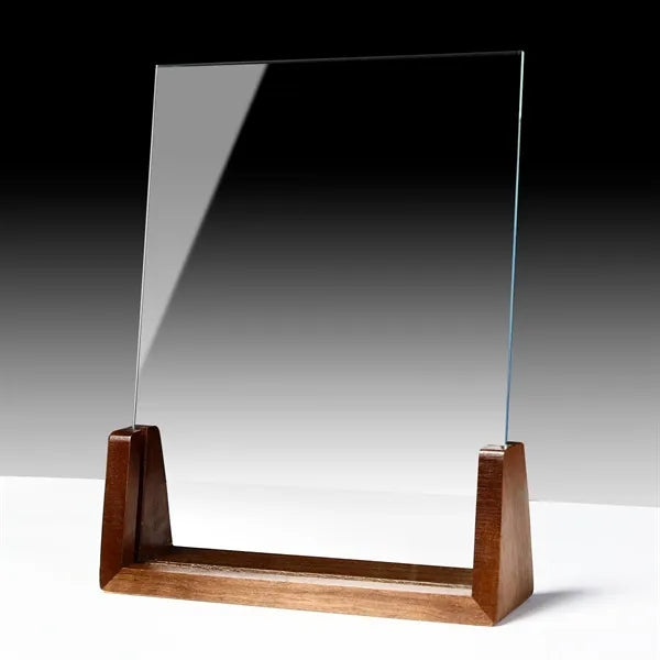 Clear Glass Crystal Award Plaque With Wooden Ba