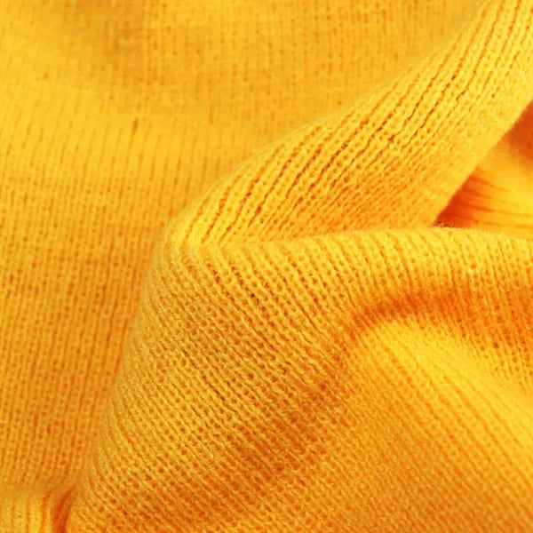 Striped Pom-Pom Knit Beanie with Fold-Up Cuff