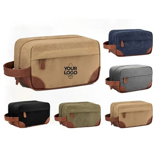 Canvas Toiletry Bag with Leather Accents
